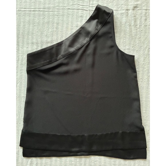 Banana Republic Tops - Banana Republic Womens One Shoulder Satin Trim Blouse Black Size M Side Zip